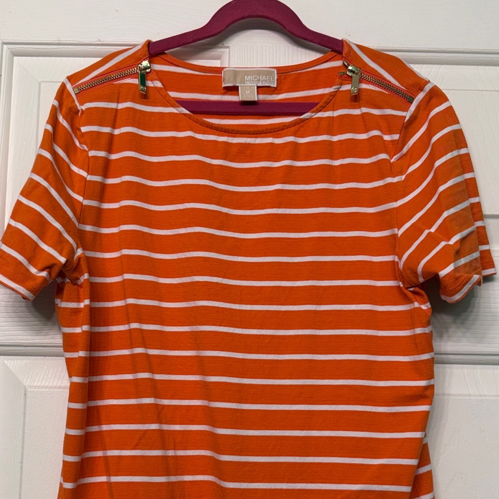 Michael Kors Bold Orange and White Striped Tee